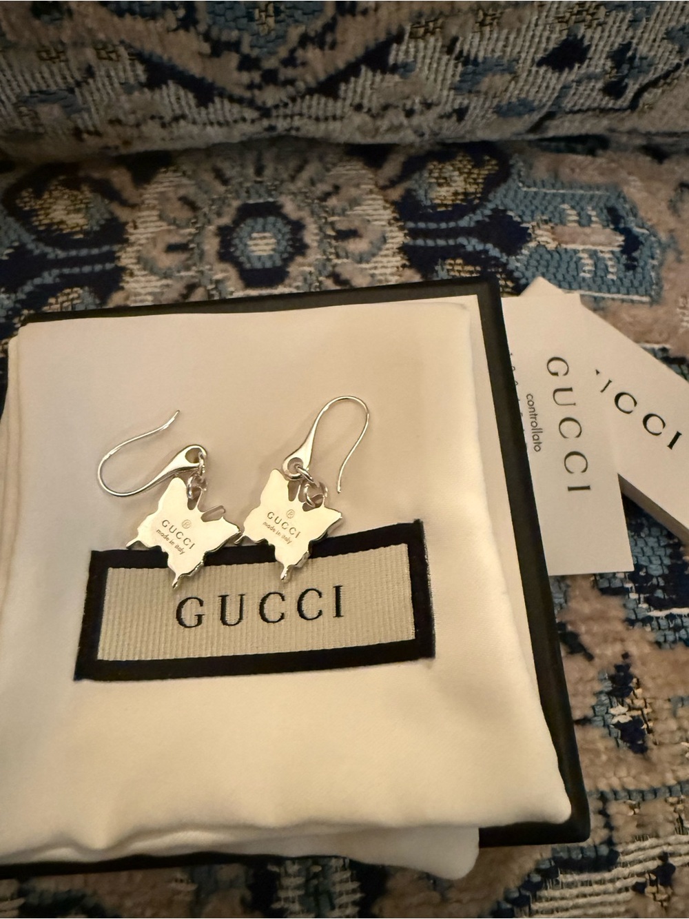 EUC Gucci 925 Silver Butterfly Earrings with Box and Pouch